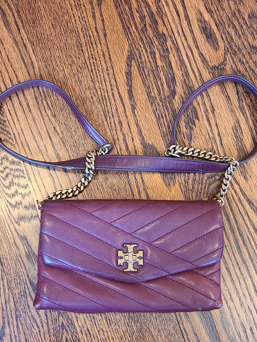 Tory Burch Plum Quilted Leather Chain Crossbody